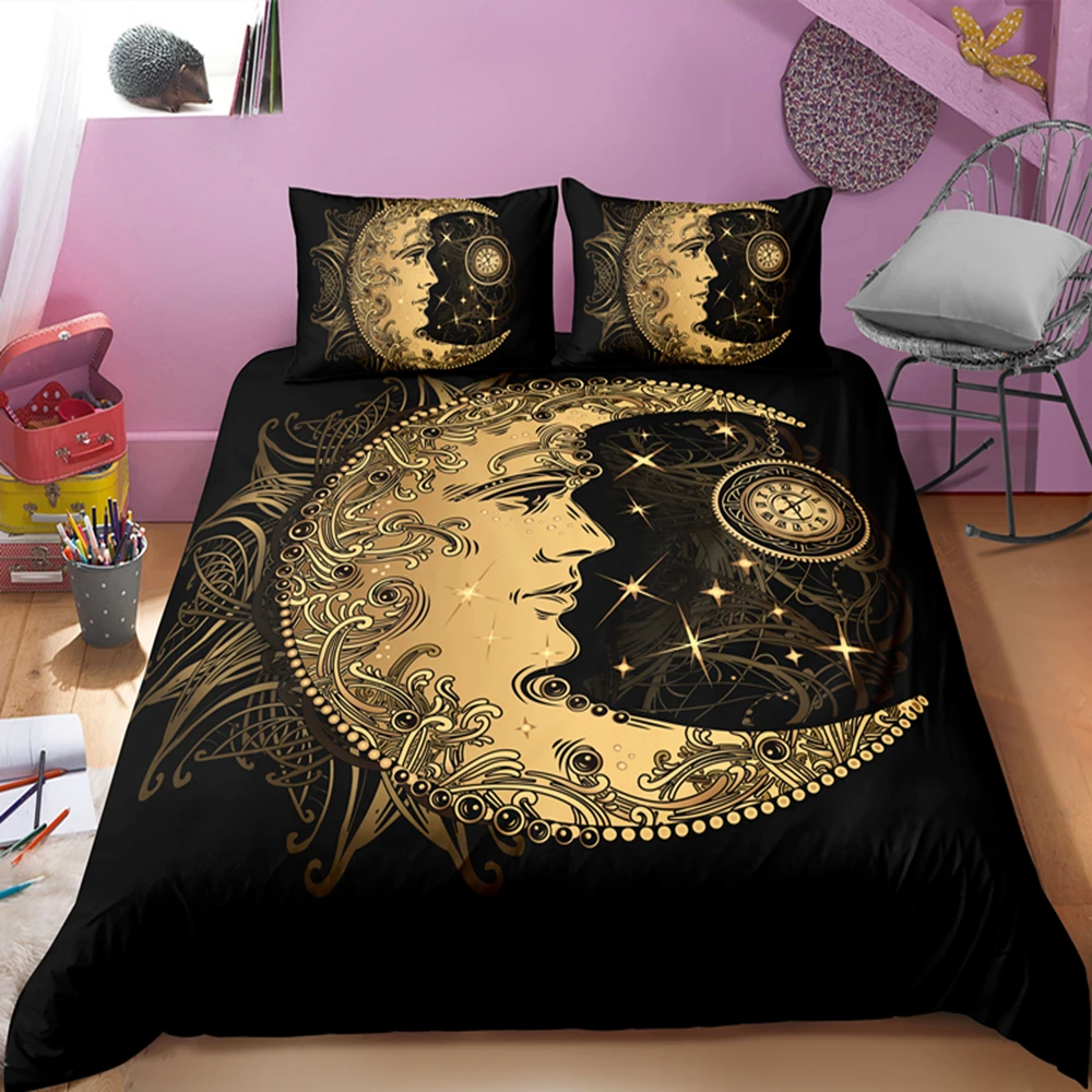 psychedelic-mond-schwarz-und-wei-bettw-sche-set-tarot-bettbezug