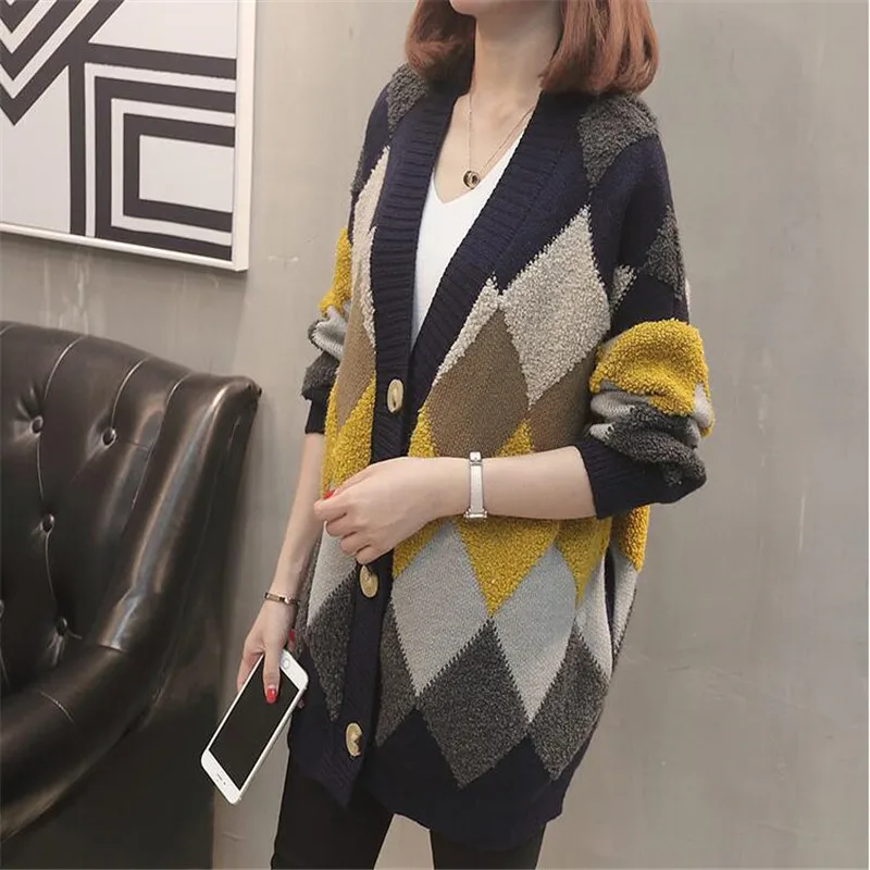 2019 New Women Batwing Cardigans Loose Sweater Big Size Geometric Poncho Cardigan V neck Open Stitch Christmas |