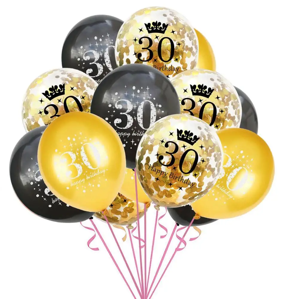 День рождения шары 15 шт надувные с конфетти 12 дюймов латексные Globos 30 40 50 60 70