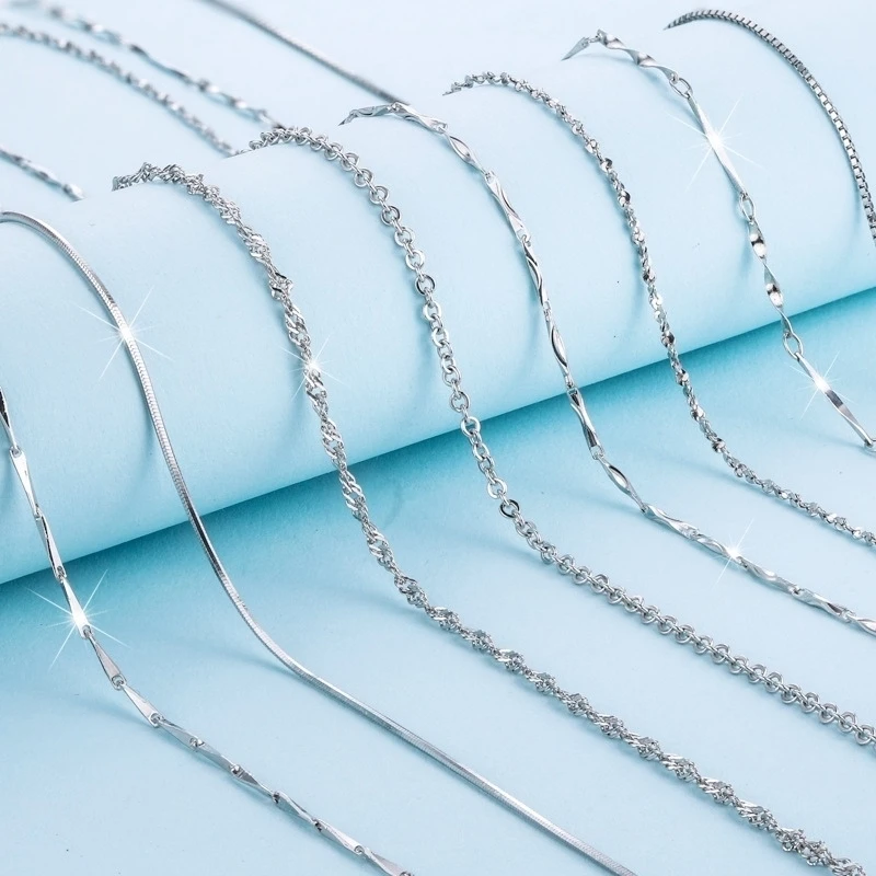 

Silver Necklace Chains for Jewelry Making Components Plain Chains Choker DIY Making Accessories with Hook Tail Bulk Wholesale