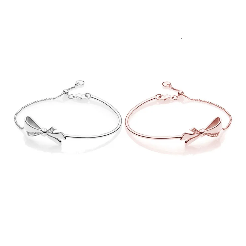 Мэнди Мода женщина 925 серебро французский блестящий браслет в форме дуги розовое золото Европа ювелирные изделия подарок на день рождения