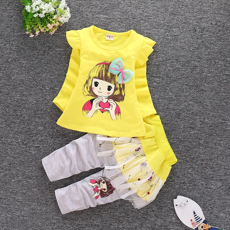 

Childrenswear Spring New Style Medium-small Children 1-4-Year-Old Baby Girl Long Sleeve Little Girl Head Two Piece Set