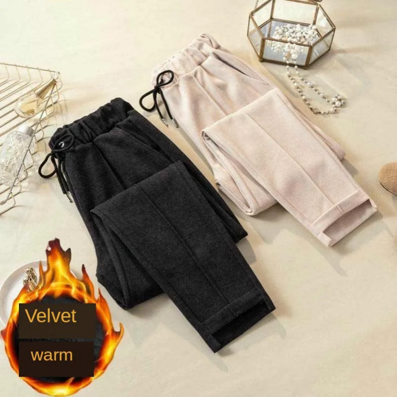 

Autumn Winter Woolen Harem Pants Women Casual Loose Korean Style Elastic High Waisted Trousers Oversize Thick Warm Pants Female