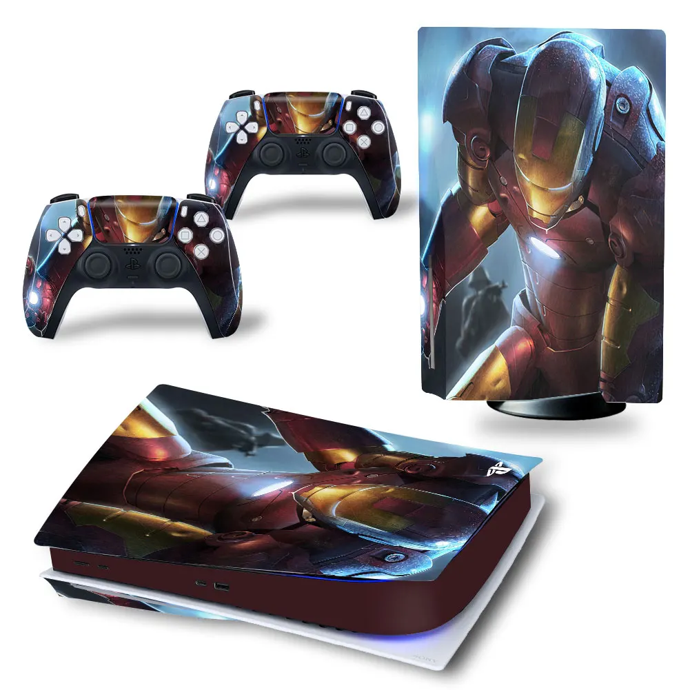 Marvel Iron Man PS5 Disk Skin Sticker Decal Cover for PlayStation 5 Console and 2 Controllers PS5 Disk Skin Sticker Vinyl 