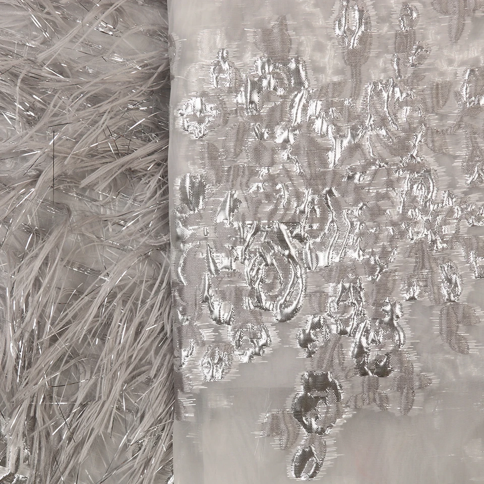 2020 Latest New Arrivals Africa Nigerian French Ankara Jacquard Brocade Tulle Mesh Brode Lace Fabric with Feather for Wedding
