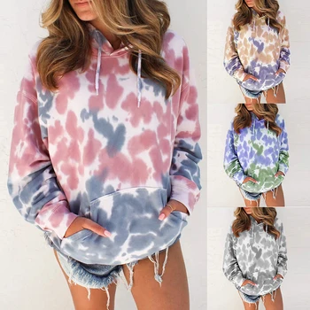 

2020 Sweatshirts Women's Tie Dye Kpop Autumn Print Long Sleeve Loose Hoodie Pullover Plus Velvet Women's Sweatshirt