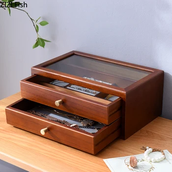 

Japanese Style Rectangle Wooden Jewelry Storage Box Ring / Earring / Necklace Storage Box Dust-proof Jewelry Display Storage Box