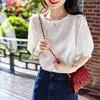 2022 Summer New Korean Fashion Women's Lantern Sleeve Loose Shirts Embroidery Cotton Lace O-neck Casual Blouses Plus Size 13440 ► Photo 2/6