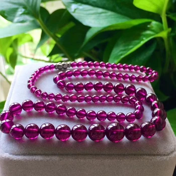 

Certificate Natural Purple Red Garnet Crystal Necklace 4.2/9.3mm Clear Round Beads Women Fashion Jewelry AAAAAA