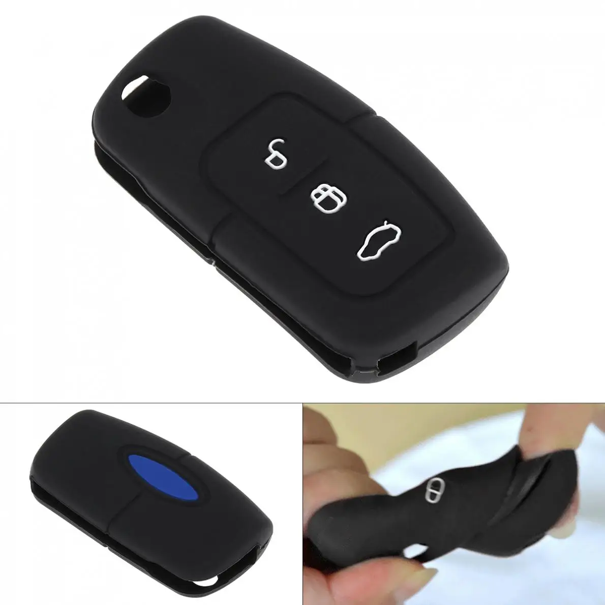 

3 Buttons Silicone Flip Folding Car Key Case Protector Holder Fit for Ford Mondeo / Fiesta / Focus / S Max / Galaxy 2003-2010