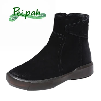 

PEIPAH Women Cow Suede Short Boots Ladies Work&Safety Shoes Woman Flat With Solid Sneakers Female Martin Boots Spring/Autumn