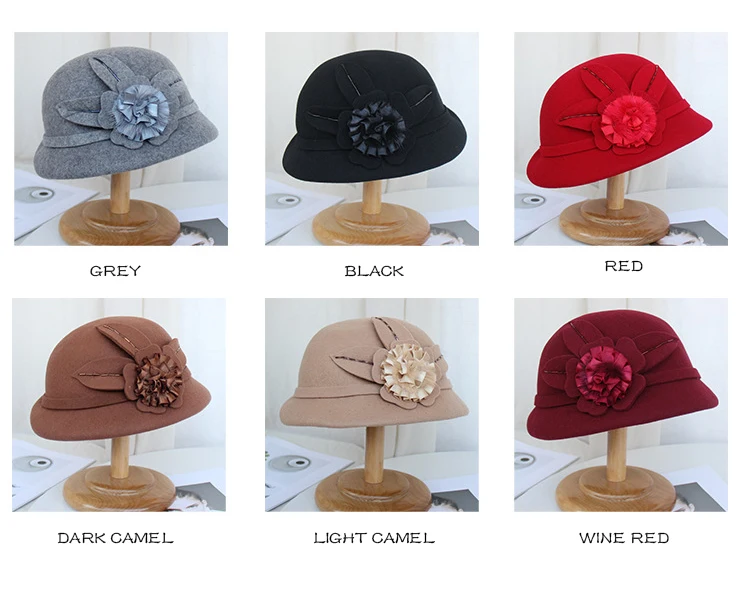 FS женская элегантная Цветочная одноцветная шляпа Sombrero Mujer Fedora, осенняя Зимняя шляпа Дерби, Женская официальная шерстяная фетровая шляпа-котелок, вуаль