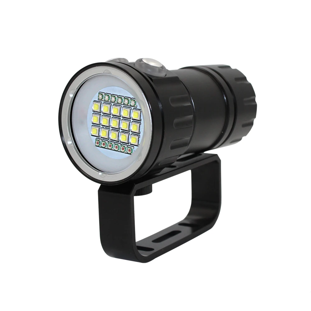 Фото Подводный фонарик 27 светодиодов для фото-и видеосъемки, фонарик для дайвинга 15x, цвет белый + 6x XPE красный + 6x XPE синий водонепроницаемый тактический фонарь №5