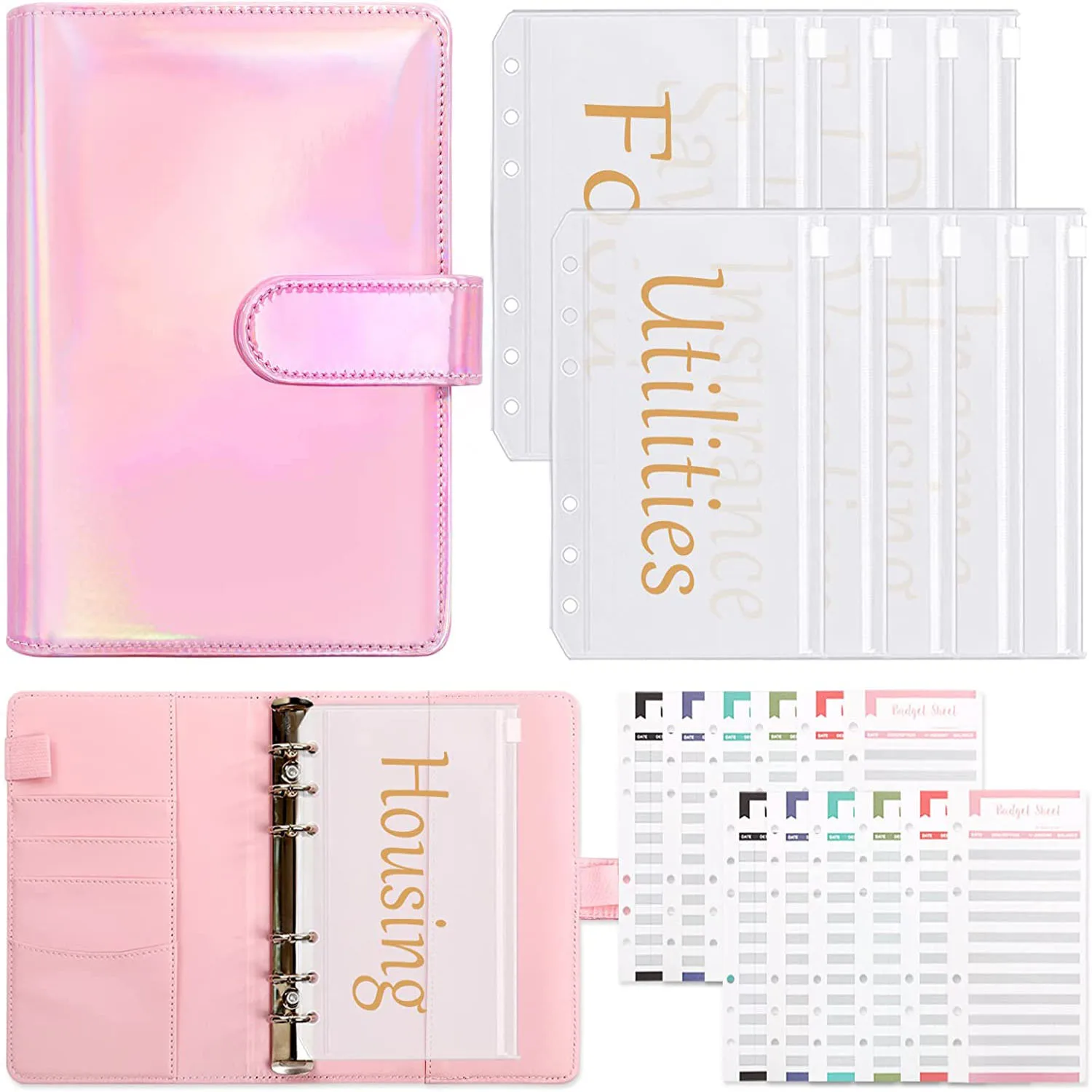 A6 Budget Binder with 10pcs Pre-printed Cash Envelopes for Budgeting, 12pcs Expense Budget Sheets, Money Organizer for Saving a6 pu leather budget binder cash envelopes planner organizer system with expense tracker budget sheets labels for saving money