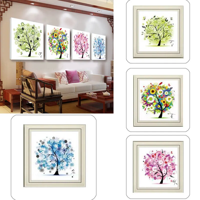 Four Season Tree Cotton Thread Home Counted Cross-Stitching Golden Panno Needlework DIY DMC Cross Stitch Set For Embroidery Kit | Дом и сад