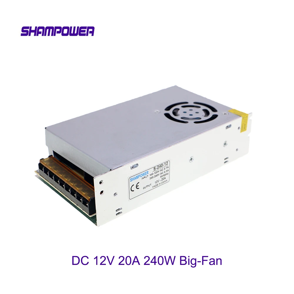 

DC 12V Big-Fan Power Supply 240W20A AC 110V/220V To DC 12V Switch Power Supply Security Adapter Power Supply For LED Strip Light