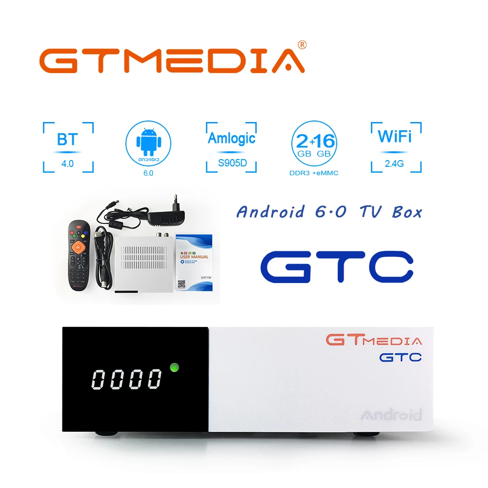 

GTMEDIA GTC Android 6.0 Smart TV BOX DVB-S2 DVB-T2/Cable/ISDBT 4K 3D H.265 Wifi support IP TV Set top box