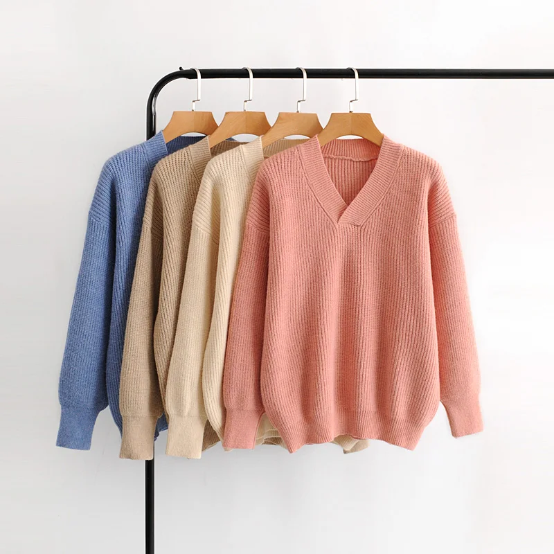 Женский трикотажный Повседневный пуловер с v-образным вырезом и