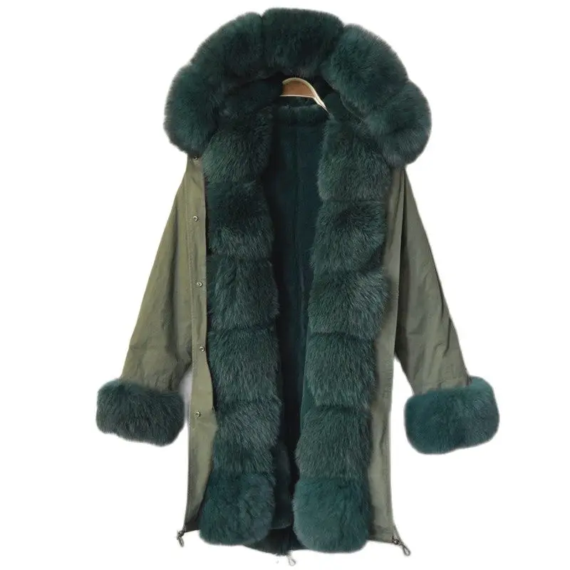 Morden Fashionable Green Coat For Men Deep Fox Fur With Big Hoodies Warm In Winter Snake-shaped Bead And Cotton Rope | Мужская одежда