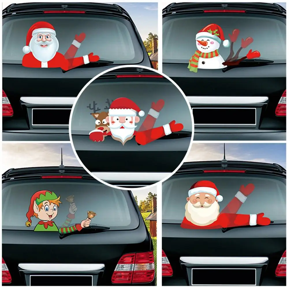 

Cute Santa Claus Waving Car Stickers 3D Creative Cartoon Auto Rear Windshield Vehicle Window Wiper Decal Styling Decor Sticker