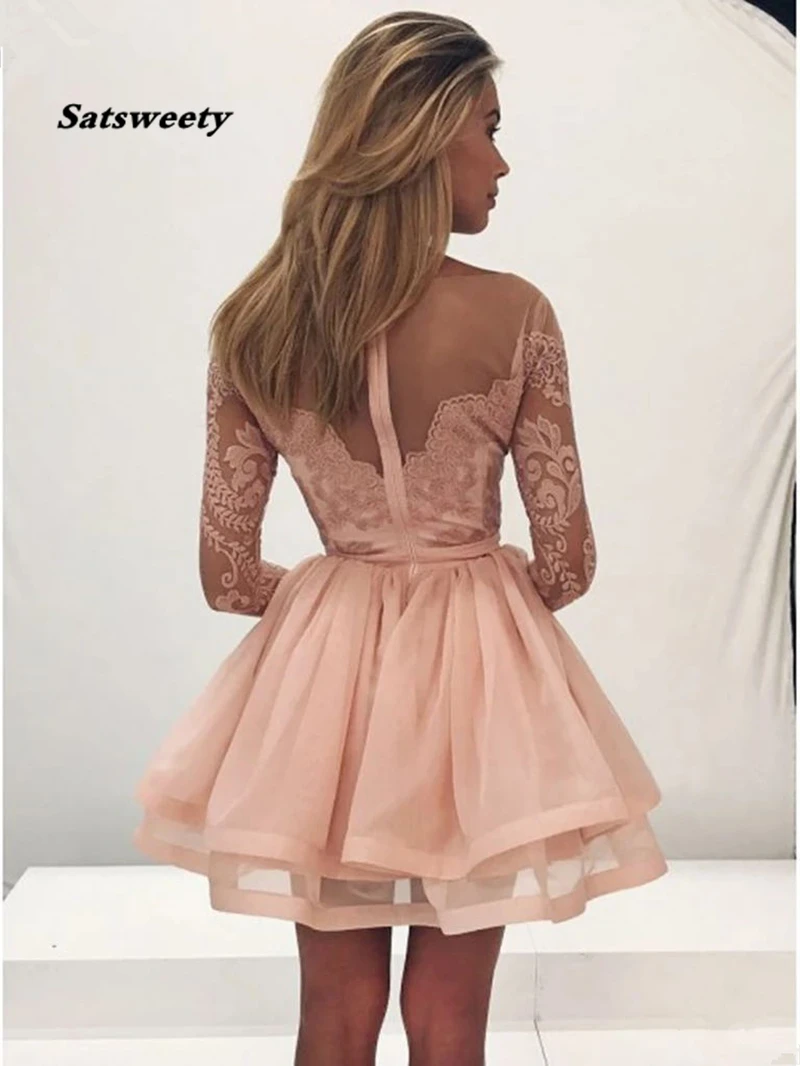Peach-Pink-Illusion-Round-Neck-Lace-Long-Sleeves-Prom-Dresses-Short-Mini-Graduation-Homecoming-Dresses-2019 (1)