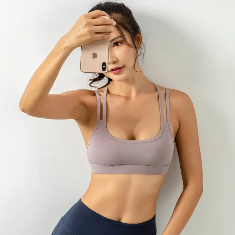 COLORVALUE Gathering Shaping Yoga Bra Beauty Back Fitness Top Sexy Shoulder Strap Sport Bra Top High Impact Tops for Women