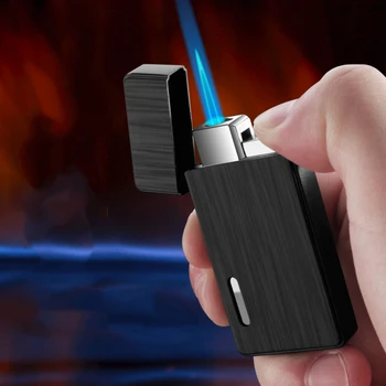 

Torch Cigarette Lighter Turbo Lighter 1 Jet Butane Gas Cigar Windproof Metal pocket Lighters For smoke Blue torch Flame JX28