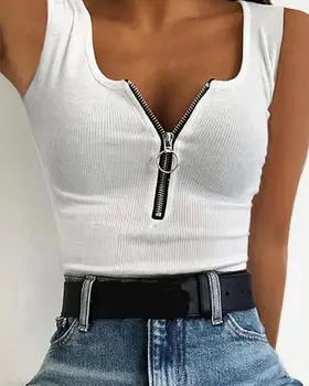 

Women's Blouse Fashion V-neck Zipper sleeveless Sweatshirts Casual Ladies Autumn Easy Tops Female Sweatshirt Tunic Tops