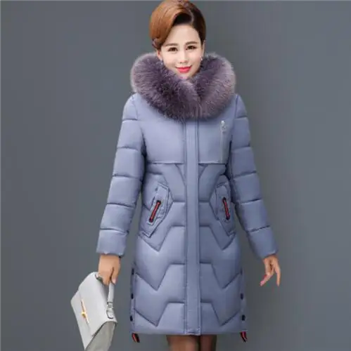 Зимние куртки Parker женские средней длины благородный пуховик хлопковая куртка для женщин большого размера толстое Свободное пальто с капюшоном пальто - Color: Light blue