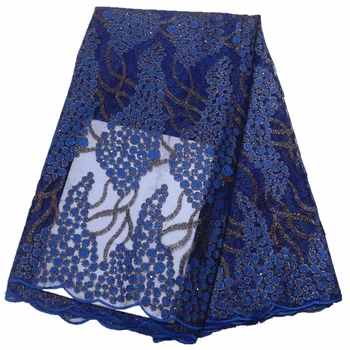 

2019 high quality lace 5yards fabric african tulle lace new purple lace fabric nigerian lace with stones for women dress