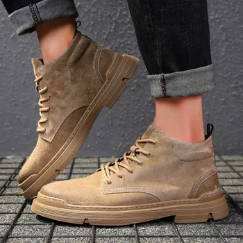 

High Quality Tactical Martin Boots New Fashion Men Leather Casual Shoes Rubber Soles Lace Up Soft Outdoor Leisure Shoes