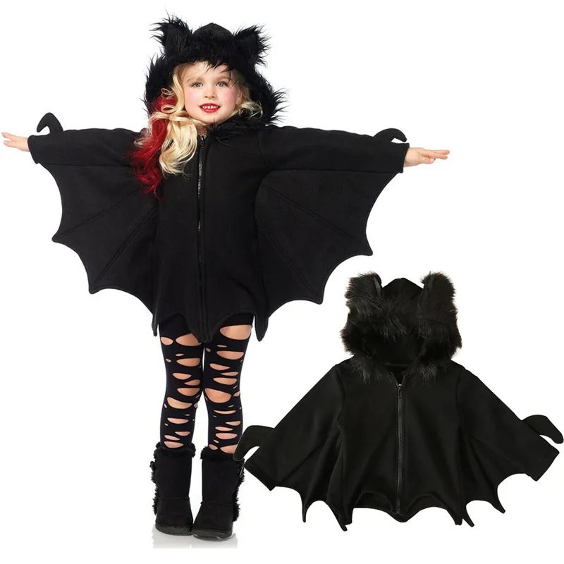 

Unisex Kids Black Bat Funny Costume Outfit Jumpsuit Wings Child Halloween Cos Hooded Catsuit Festival Gift For Child Boys Girls