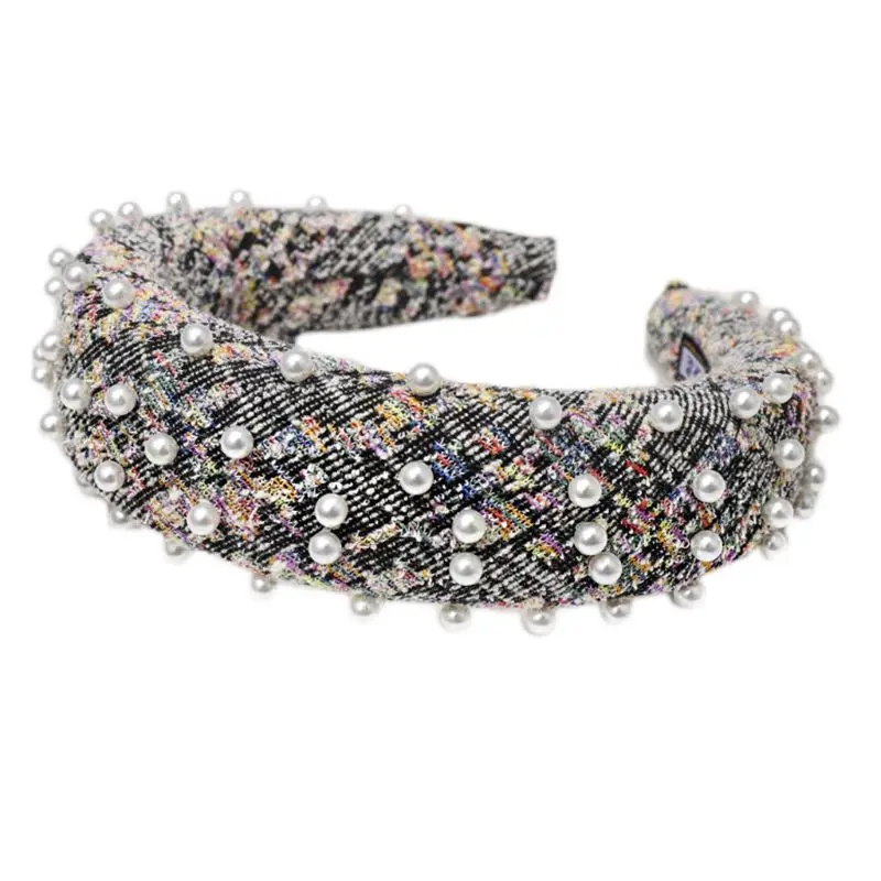 Korean Thick Sponge Padded Hair Hoop Women Snakeskin Rhombus Knitted Wide Headband Imitation Pearl Beaded Party 1 Korean Thick Sponge Padded Hair Hoop Women Snakeskin Rhombus Knitted Wide Headband Imitation Pearl Beaded Party 3