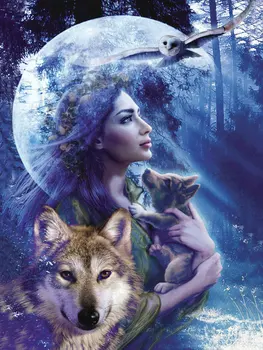 

5D Full Diamond Painting Landscape Wolf Girl Cross Stitch Mosaic Diamond Embroidery Needlework Patterns Rhinestone Paintings