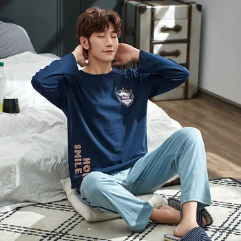 

Autumn Spring Long Sleeve Man Pajama Sets 100% Cotton Print Pajamas Men Casual Sleepwear Homewear Plus Size XXXL Pijama