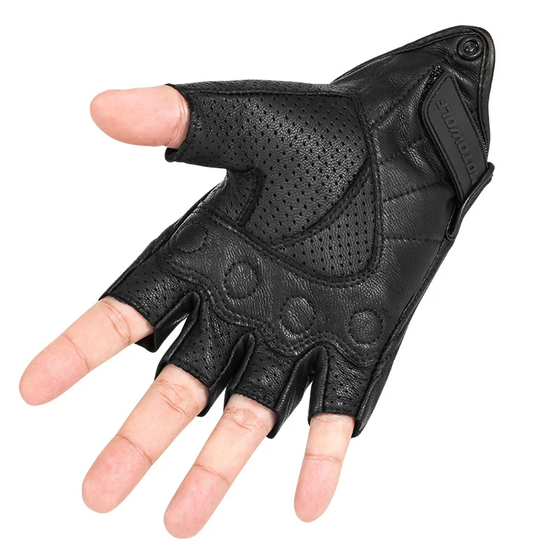 Half Finger Motorcycle Gloves Leather Guantes Moto Verano Estivi Luvas Ciclismo Gant Cycling Fingerless Gloves Tactical Retro