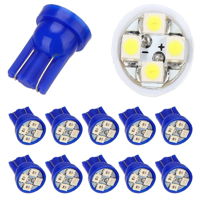

10pcs/set Blue White Car Light Bulb T10 4SMD 1210 LED Wedge Dashboard Gauge Cluster Tail Reading Lamp Car Light For Pinball
