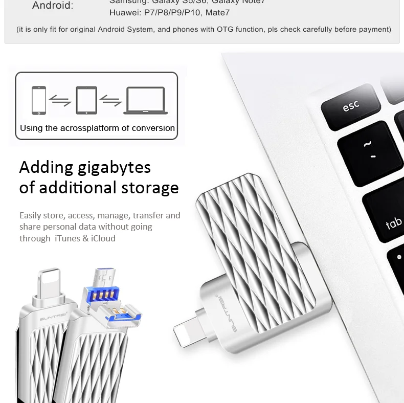Suntrsi OTG 3 в 1 2,0 USB флеш-накопитель 32 ГБ для смартфона iphone 7 ...