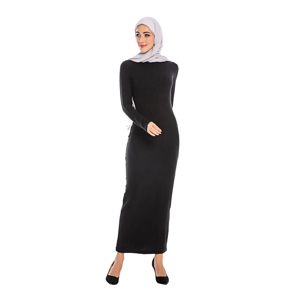 Мусульманские, однотонные, плотные, облегающие, обтягивающие платья, стрейч, длинное, макси, кафтан, женское платье-карандаш, исламское, дубайское, арабское, джилбаб, облегающее платье