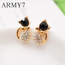 Кавайные хрустальные стразы, кошачьи серьги, милый бант, кот, животное, инкрустированные серьги-гвоздики, выпускное платье для дам, украшения, ювелирное изделие, подарок, золото