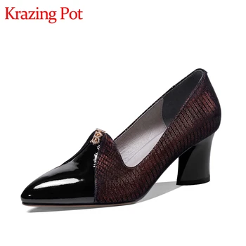 

Krazing pot new big size mixed colors sheep skin high heels pointed toe metal rhinestone office lady fashion spring pumps L93