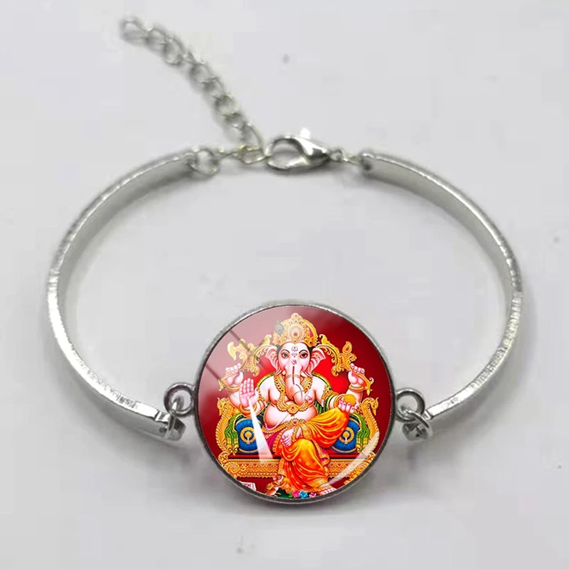Silver Браслет Lord Ganesha, кулон-амулет, индийский браслет со слонами, Будда, духовная медитация, ювелирный браслет - Окраска металла: Silver