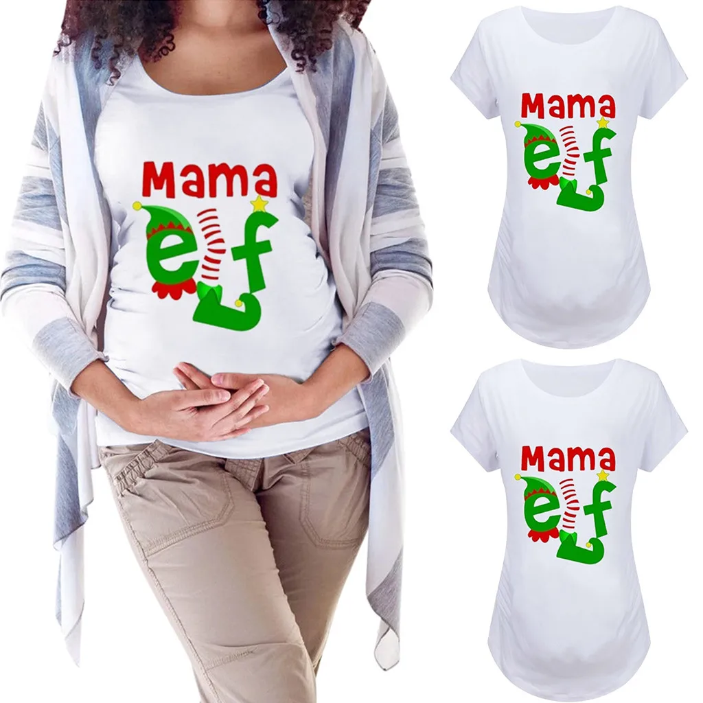 CJT91029272 Ropa mujer для беременных женская одежда для беременных с коротким рукавом с принтом рождественских букв свободная Рождественская футболка с круглым вырезом - Цвет: CJT91029272