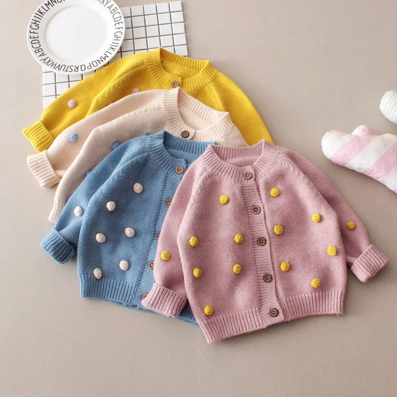 

Autumn Winter Cute Boys Girls Sweater Single Breasted O-neck Kids Sweater Bubble Ball Decoration Children Cardigan Sweater 2-6T