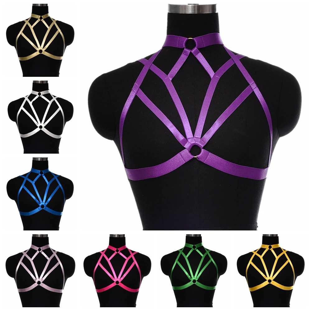 Halloween Rave Body Harness Bra Women Sexy Lingerie Cage Multicolor Crop Top Cage Bra Adjustable Elastic Harness