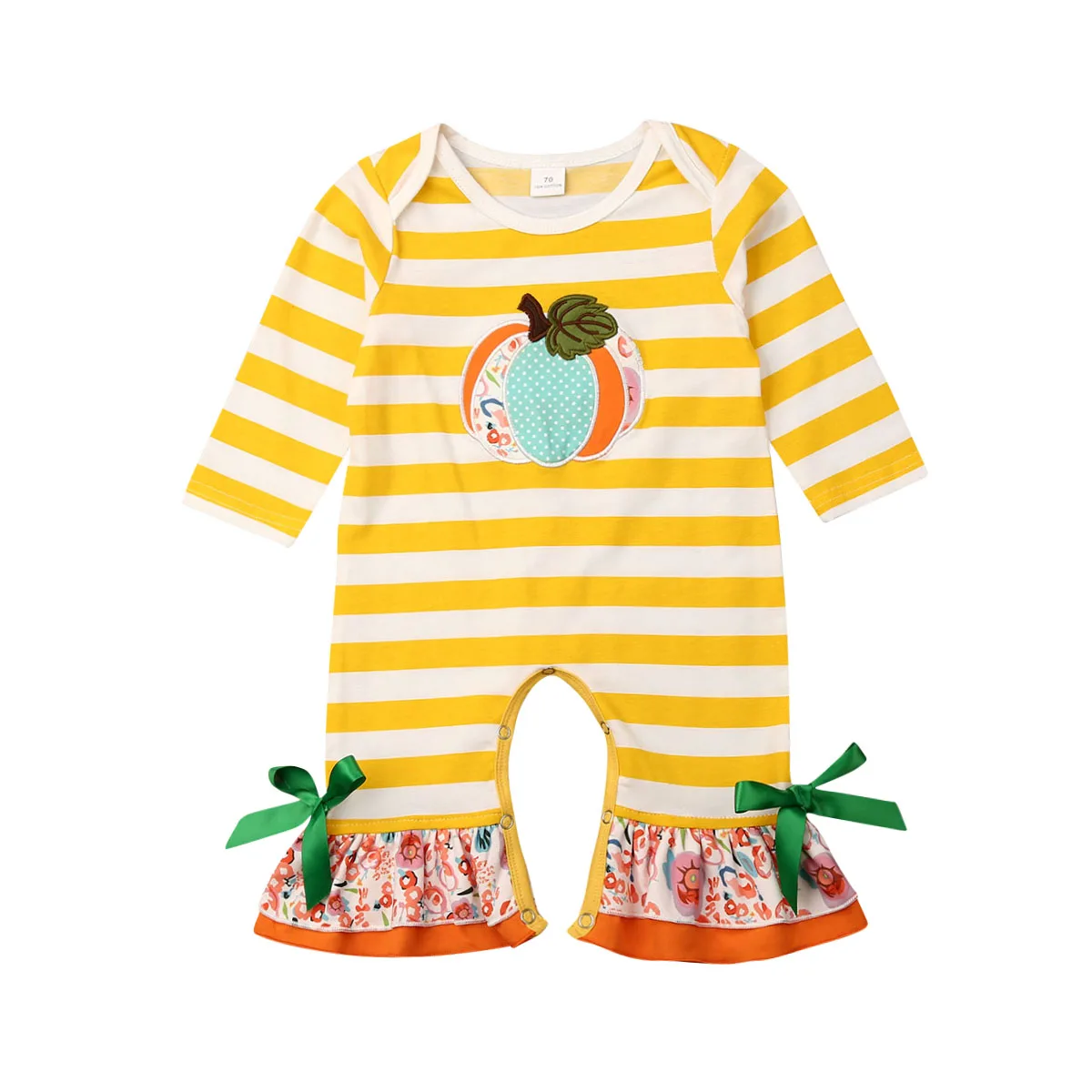 Newborn Baby Girl Boy Halloween Rompers Clothes Pumpkin Striped Print