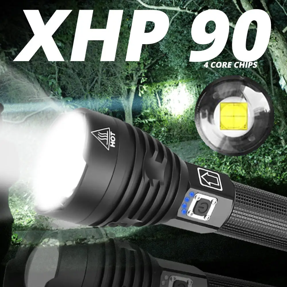

Highest lumen Most Powerful XHP 90 long-range XHP70.2 Flashlight LED Tactical Zoom Torch light Use 26650 battery drop shipping