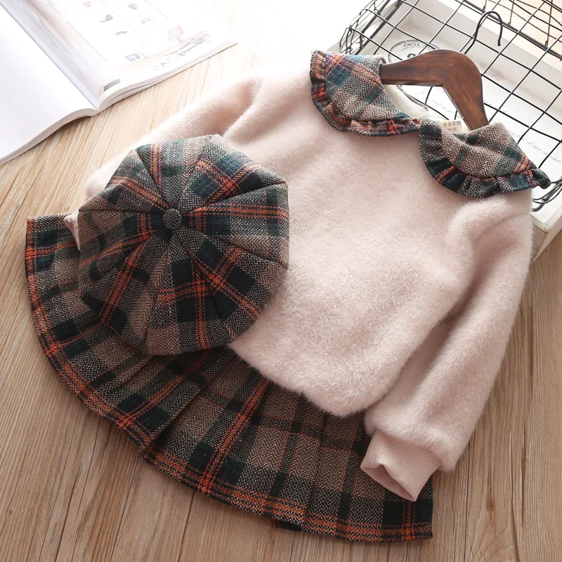 Шерстяной свитер для девочек на осень и зиму, клетчатый костюм в западном стиле, теплый студенческий стиль