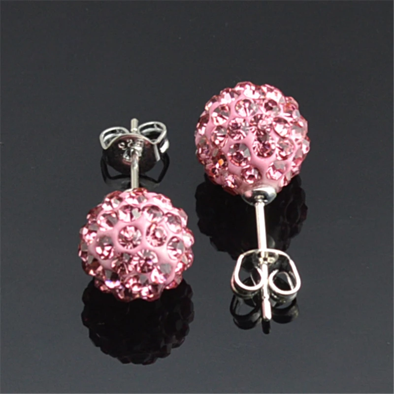 Earrings for Women 10mm New Silver Color Ball Red Rhinestone Crystal Ball Pave Beads Stud Earrings Jewelry 24 Colors AB White 4