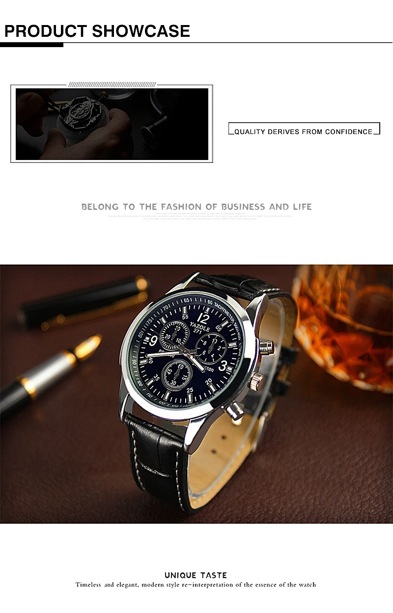 Мужские кварцевые наручные часы Необычные синий светильник мужские деловые повседневные деловые Элегантные наручные часы с кожаными ремешками YAZOLE часы-браслет